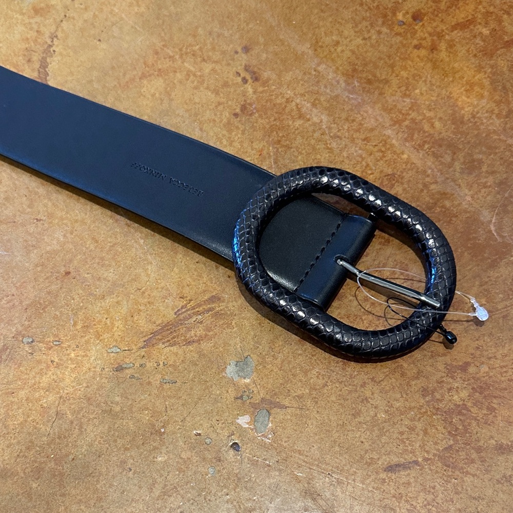 Rebecca Minkoff Black Leather Belt with snakeskin textured Buckle